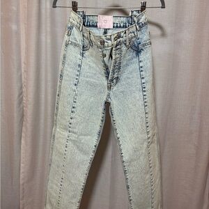 REVICE Blue Straight Leg Jeans with Vintage Acid-Wash